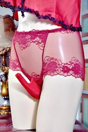 Underpants Sexy Men Briefs Sissy Lace Mesh High Waist See Through Panties Penis Sheath Cock Pouch Gay Wear Erotic Underwear