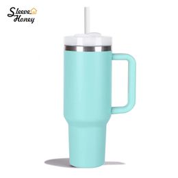 Mugs 40oz 1.1L Quengher H2.0 Tumbler With Straw Lids Stainless Steel Coffee Termos Cup Car Mug All Around Travel with Handle 231023