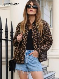 Womens Down Parkas Autumn Leopard Print Wool Fleece Coat Warm Long Sleeve O Neck Female Coats Fashion Streetwear Lady Overcoat 231021