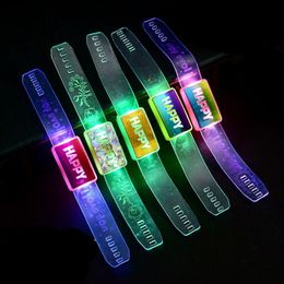 Happy Flashing Wristband Led Glowing Bracelet Birthday Party Bangle Rave Costume Accessories Christmas Articles