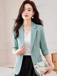 Women's Suits Women Three Quarter Capable Office Lady Pocket Button Formal Notched Blazers Coat Fashion Intellectual Simplicity Spring