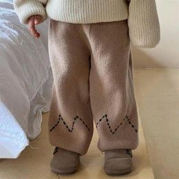 Trousers Arrival Casual Autumn Baby Boys Girls Pants Brown Letter Print Button Decorated Wide Leg Knitted Sweatpants