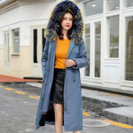 Parka Echten Pelzmantel Weibliche Echt Kaninchen Pelz Liner Lange Graben Mäntel Winter Jacke Frauen Waschbären Pelz Kragen Parkas