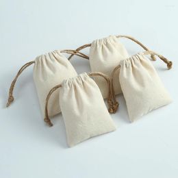 Jewelry Pouches 1Piece Natural Cotton Bag 8x10cm Drawstring Gift Pouch Wedding Candy Sack Christmas Party Valentine's Day Ramadan Case