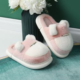 Fur slippers women's wear new thick bottom stepping on feeling cotton Light green Light pink slippers home home winter