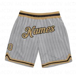 Men's Shorts Custom Silver Grey Black Pinstripe Old Gold-Black Authentic Basketball3D All Over Printed Quick Drying Beach