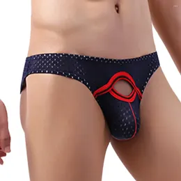 Underpants Open Front Sexy Men Underwear Penis Pouch Mens Briefs Low Waist Ice Silk Panties Bulge Push Up Breathable