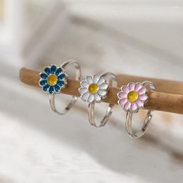 Wedding Rings 3PC/Set Blue Pink White Daisy Adjustable Opening Ring For Women Simple Cute Flower Girls Sister's Friends Jewelry Gift