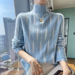 Women's Sweaters Luxury Autumn Winter Women S 100 Pure Cashmere Sweater Half Turtleneck Colour Block Loose Wool Knitted Base Shirt Top