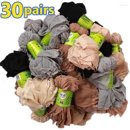 Women Socks 30pairs Summer Skin Colour Transparent Ultrathin Crystal Silk Nylon Ladies Female Short Ankle Sock Meias