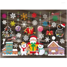 Party Decoration Christmas Window Paste Color Tree Santa Claus Gift Pattern Sticker White Snowflake Wall Year