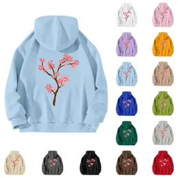 Women's Hoodies Back Floral Print With Drawstring Hooded Pocket Sweater