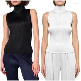 Women's T Shirts YUDX High Quality 2023 Summer Slim Sleeveless Collar Miyake Pleated Tops Solid Colour T-shirt Tank In Stock