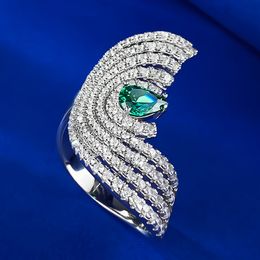 Hyperbole Emerald Diamond Ring 100% Real 925 Sterling Silver Party Wedding Band Rings for Women Bridal Engagement Jewelry