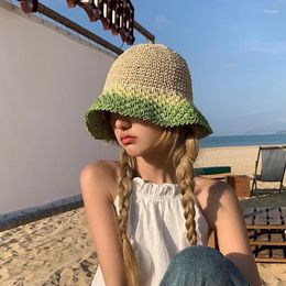 Berets Colorful Straw Hats For Women Spring And Summer Seaside Vacation Travel Po Beach Cap Outdoor Shade Foldable Woven Bucket Hat