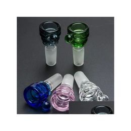 Smoking Pipes Glass Smoking Accessories Bowl With Handle Color Mix Bong 14Mm 18Mm Male Piece Water Pipe Dab Rig Bowls Heady Colored Ho Dheec