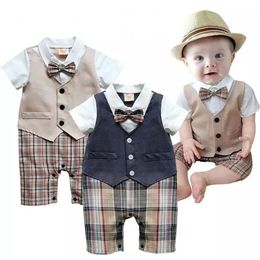 Rompers Gentleman baby style short sleeve wedding and party baby boys clothes cut romper clothes 231024