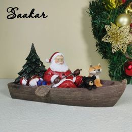 Christmas Decorations SAAKAR Boating Santa Claus Statue Decorative Figurines Interior Home Living Room Desktop Accessorie Decoration Collection Object 231023