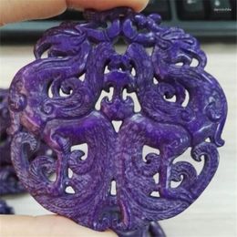 Pendant Necklaces 2023 Simple Purple Semi Precious Stone Classic Asia Ancient Carving Chinese Art Pattern Crafts For Necklace DIY Jewellery