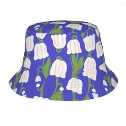 Berets Outdoor Bucket Hat Lovely Flowers Abstract Plants Panama Hats Girl Boy Cotton Fisherman Caps Reversible Fishing Summer