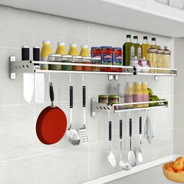 Kitchen Storage Stainless Steel Hanging Shelf Rack Pantry Cookware Spice Punch-free With Pole Household WF925