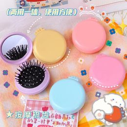 Party Favour Custom Logo Portable Macaron Colour Fans You Fold Mirror Comb In One Cute Air Cushion Massage