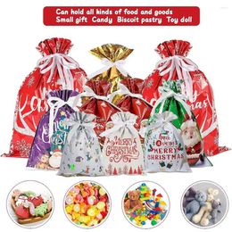 Gift Wrap 5/10Pcs Bag Christmas Decoration 2023 Drawstring Bags For Candy Biscuit Cartoon Packaging Plastic Party Supplies
