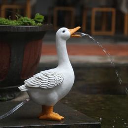 Garden Decorations Resin Spary Water Duck Statues Miniature Fairy Garden Decorative Figurines Outdoor House Decorations for Garden Yard Fountain 231023