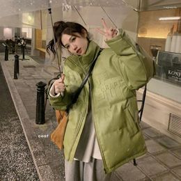 Women's Trench Coats Parkas Solid Stand-Up Collar Pu Leather Printed Zipper Jacket Winter Windproof Thickened Trendy Coat Lady's Clothing