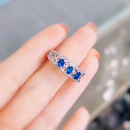 Cluster Rings Silver Color Plated Luxury Brilliant 2 Royal Blue Ceated-sapphire Ring For Women Fashion Jewelry