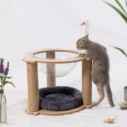 35cm 12.99" Modern Cat Tree Large Space Capsule Tower Climbing Pets Supplies Scratching House Posts Wooden Cat Condo