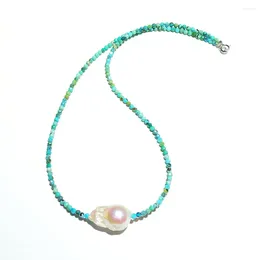 Pendants Lii Ji Unique Choker Necklace Real Turquoise Baroque Pearl Bohemian 925 Sterling Silver Women Jewellery Nice Gift