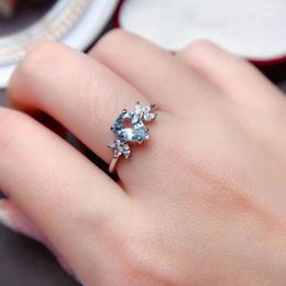 Cluster Rings Natural Aquamarine Ring For Party 6mm 8mm Silver Solid 925 Jewelry