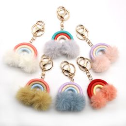 New Fashion Plush Ball Pendant Party Favour Rainbow Keychain, Handwoven Bag Decoration Pendant