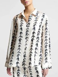 Women's Blouses Leaf Printing Silk Shirt 2023 Early Autumn Turn-Down Collar Top Single Breasted Vintage Blouse Fashion