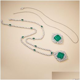 Pendant Necklaces Designer Collection Style High-End Women Lady Inlay Diamond Cubic Zircon Paraiba Single Pendant Sier Color Detachabl Otlgx