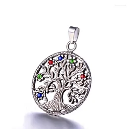 Pendant Necklaces Titanium Steel Multicoloured Rhinestone Tree Of Life Necklace