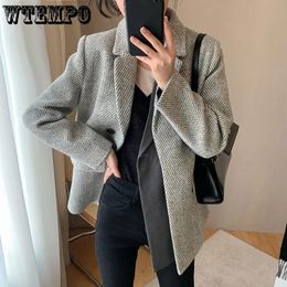 Women's Suits Blazer Herringbone Suit Wool Blended Straight Double Pocket Jacket Autumn and Winter Woollen Suit's Coat 231023