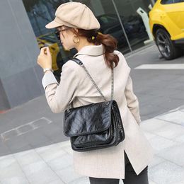 Evening Bags 2023 Women Fashion Oil Wax Leather Diamond Lattice Large Capacity Chain Bag Shoulder Crossbody Messenger Office