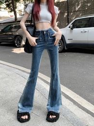 Women's Jeans Elastic Flared Pants Mujer Spring Summer Clothes For Women Fringe High Waist Skinny Straight Boot Cut Gradient Blue