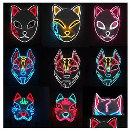 Party Masks Demon Slayer Glowing El Wire Mask Kimetsu No Yaiba Characters Cosplay Costume Accessories Japanese Fox Halloween Led Dro Dhjm0