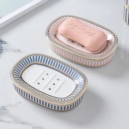 Soap Dishes Nordic Home and el Double Layer Soap Holder Bathroom Ceramic Soap Dish with Drain Soap Organiser Bathroom Accessories 231024