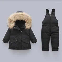 Down Coat 2023 Winter Infant Boy Snowsuit Fur Collar Loose Thick Jackets Suit Elastic Waist Zipper Warm Children Boys Jumpsuit Outfit