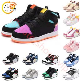 2024 Basketball Jumpman 1 Kid Shoes Toddler Childrens 1s Light Smoke Grey Obsidian Space Jam Black Gold Bred trainers Sneakers Sports Outdoor Tie-Dye US 6C-5Y