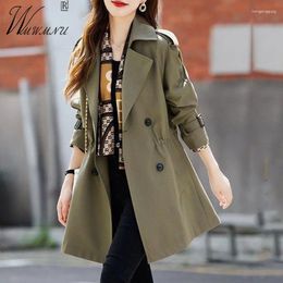 Women's Trench Coats Elegant Slim Coat Women Mid Length Spring Fall Jacket Lined Plus Size 4xl Office Lady Windbreaker Long Sleeved