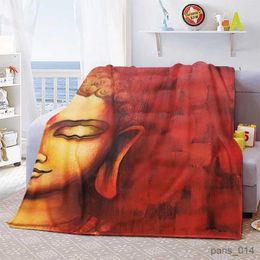 Blankets Meditation Buddha Fleece Blanket Soft Fluffy Plush Blankets for Sofa Bedding Home Decor Buddha Head Print Bedspread