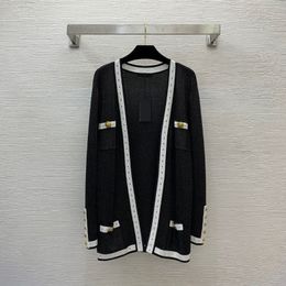 Autumn Black Contrast Color Contrast Trim Knitted Cardigan Sweater Long Sleeve V-Neck Double Pockets Classic Sweaters Coats B3S201409