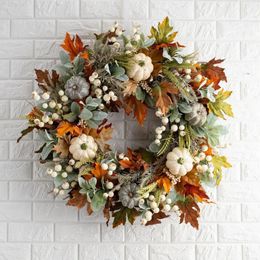 Decorative Flowers Wreaths Fall Wreaths for Front Door 45cm Autumn Wreath with Berry Pumpkin Maple Leaves Thanksgiving Harvest Festival Decoration 231023