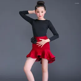 Stage Wear Kids Professional Latin Dance Dress For Girls Flamengo Skirt Ballroom Salsa Tango Rumba Samba Costume Ruffle Children