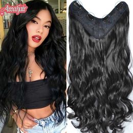 Wigs V Part Synthetic Curly Wave Clips in Hair Piece 3/4 Full Head Half Wig Straight Thick Hairpiecel231024